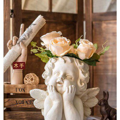 复古法式天使花瓶庭院阳台客厅摆件艺术插花欧式人像可爱树脂花盆