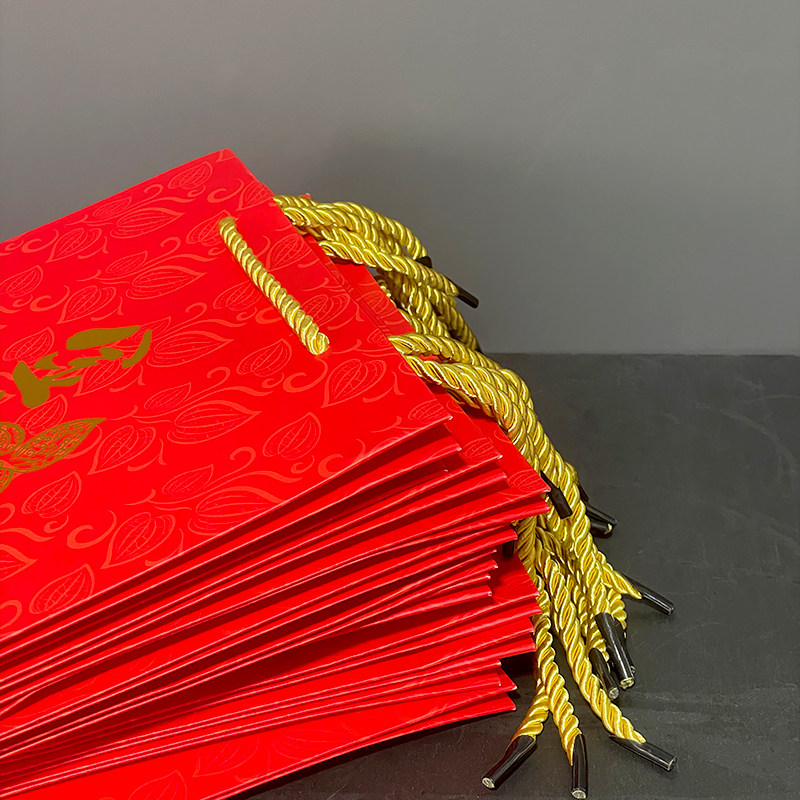 金线莲养生茶手提袋纸袋礼品袋手拎袋高档包装袋红色礼袋两桶装