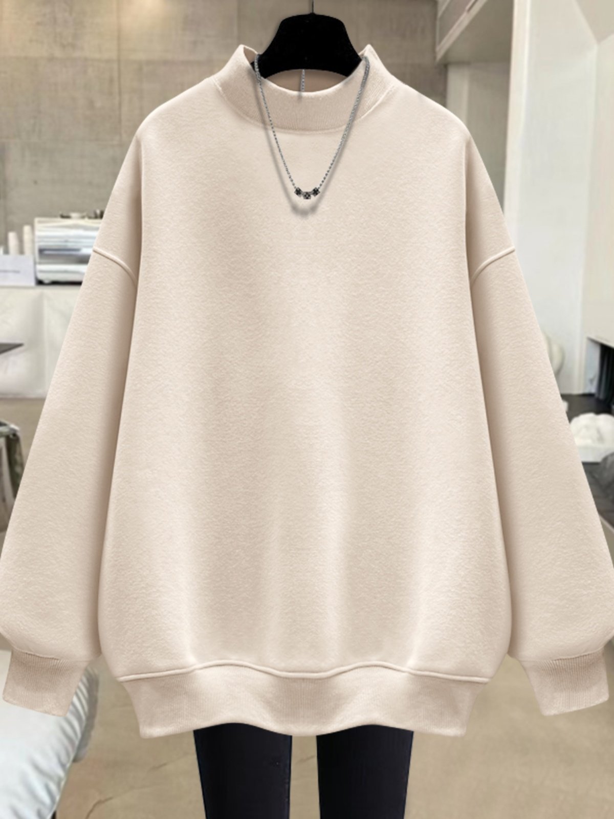 半高领加绒卫衣女宽松2025秋冬新款韩版纯色时尚慵懒风中长款上衣