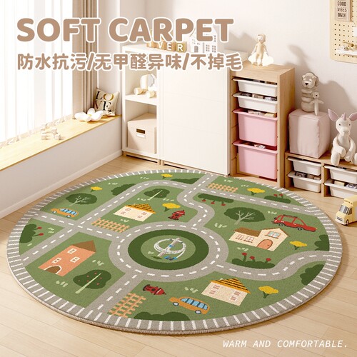 圆形儿童地垫幼儿园加厚彷羊绒爬行垫冬天地垫卧室卡通益智床边毯