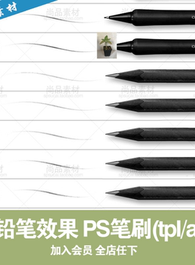 高端ps铅笔炭笔笔刷手绘勾线素描绘画质感黑白插画手绘笔刷超实用