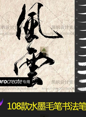古风枯墨中文毛笔书法procreate字体笔刷毛笔书写笔刷