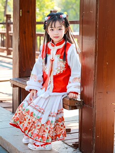 明制汉服女童冬季加厚马面裙儿童古装中国风小女孩过年拜年服宋代