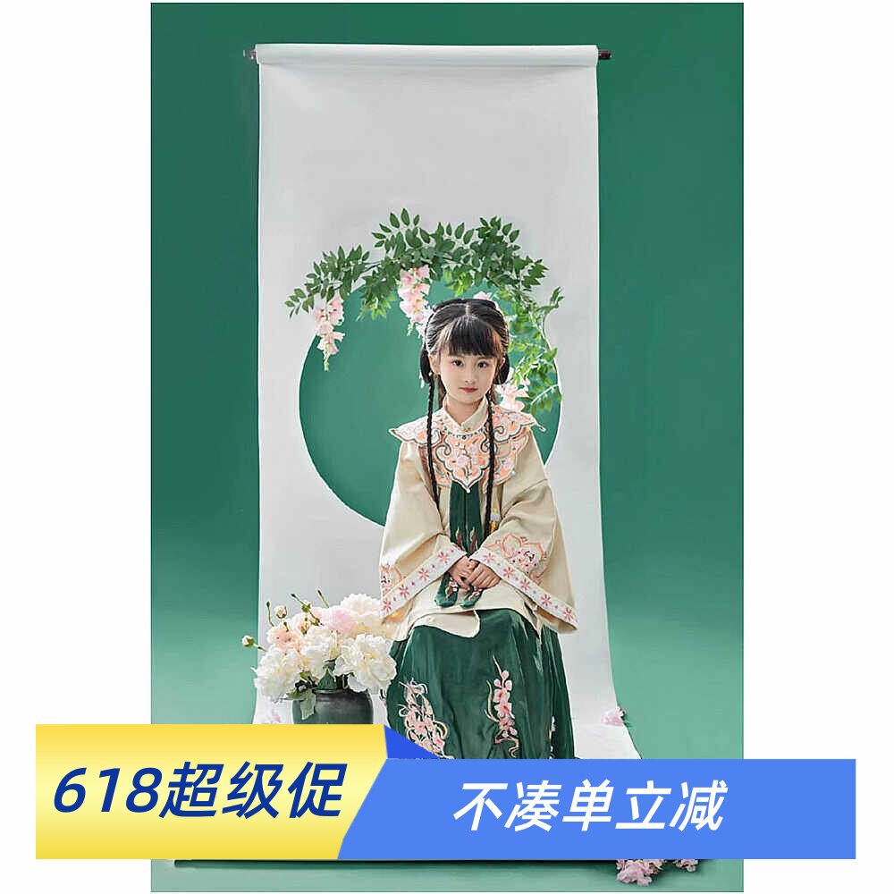 女童汉服春夏明制云肩竖领儿童端庄大气古装浅黄色上衣绿色马面裙