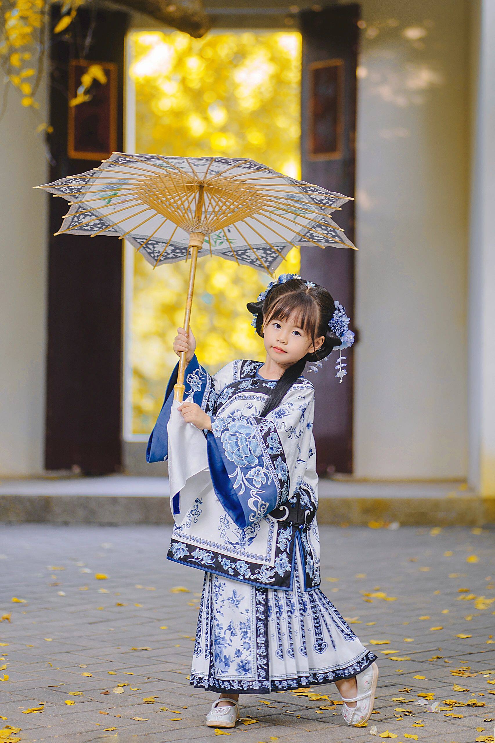 女童古风汉服晋商大小姐民国清汉女儿童套装青花瓷格格晚清宫廷春