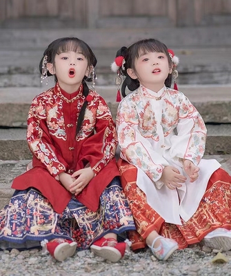 高端刺绣女童汉服马面裙童装小女孩拜年服春秋国风新中式明代宋朝