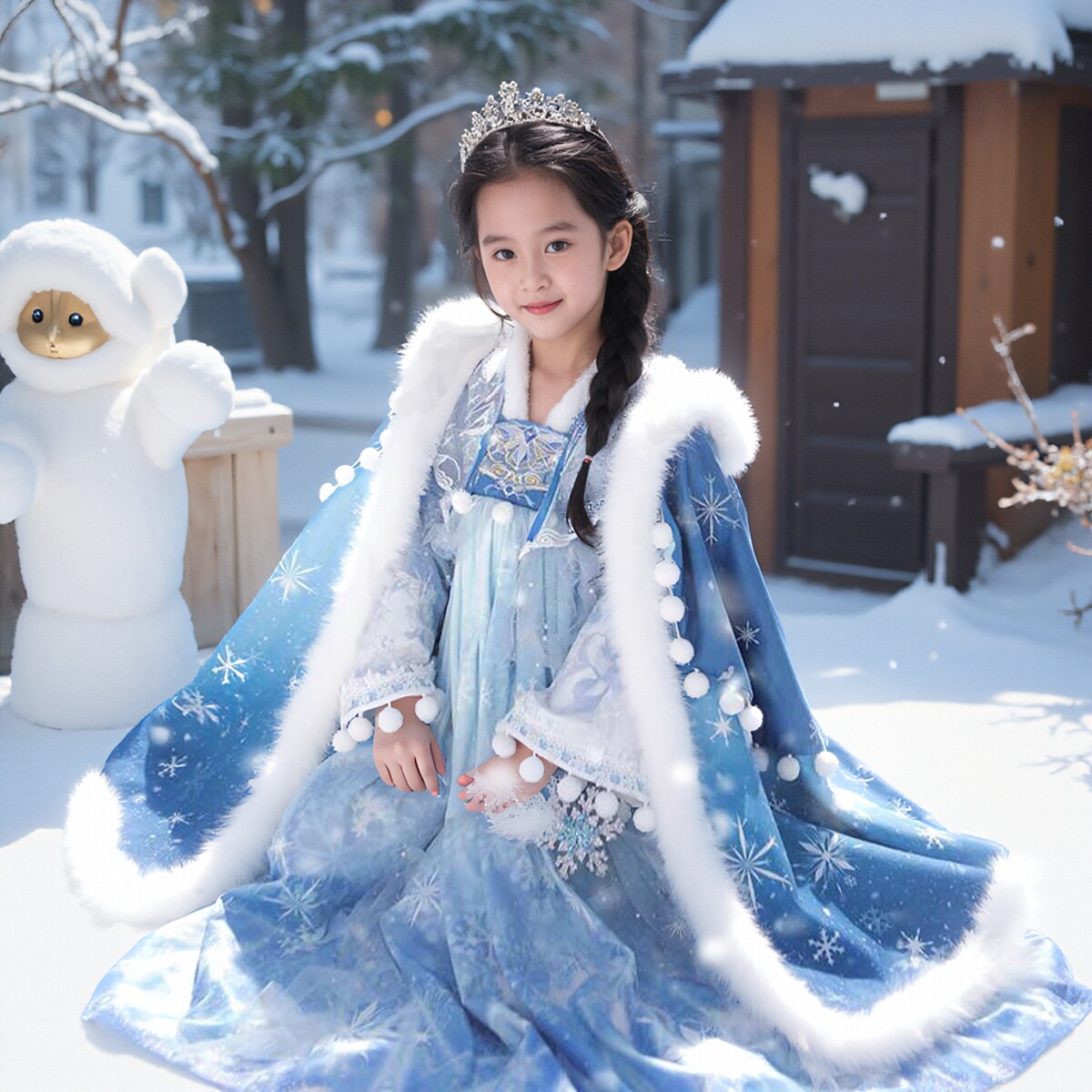 美神降临女童秋冬款古风连衣裙