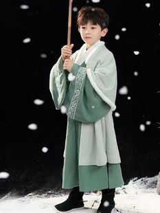 男童汉服明代宋制草绿加绒加厚小少爷长袍2026新款国风新中式套装
