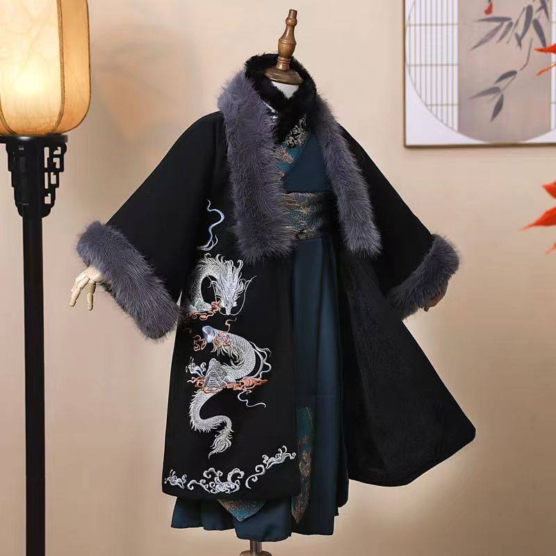 小白龙千金裘男童汉服外套黑色帅气万针刺绣加绒百搭新年服黑袍,童装/婴儿装/亲子装,汉服,淘宝优惠券,粉丝福利购,淘宝优惠卷