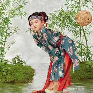 男女童汉服复原风汉元素唐朝圆领袍儿童长袍裤子套装古筝演出服饰