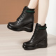 时尚 坡跟马丁靴女2020秋冬新款 圆头厚底百搭大小码 瘦瘦靴防滑短靴