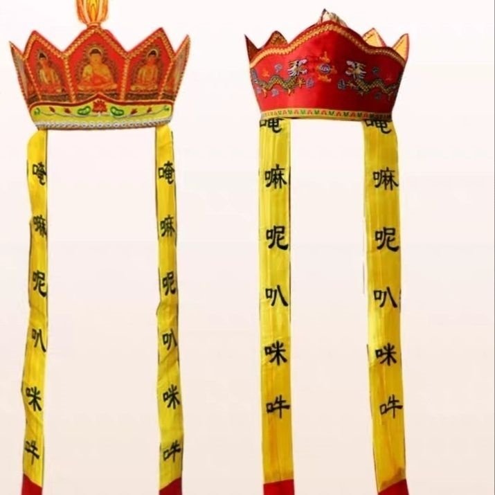 新品可水洗胶片五佛帽毗卢帽佛帽法帽五佛冠刺绣佛帽胶片佛法帽和