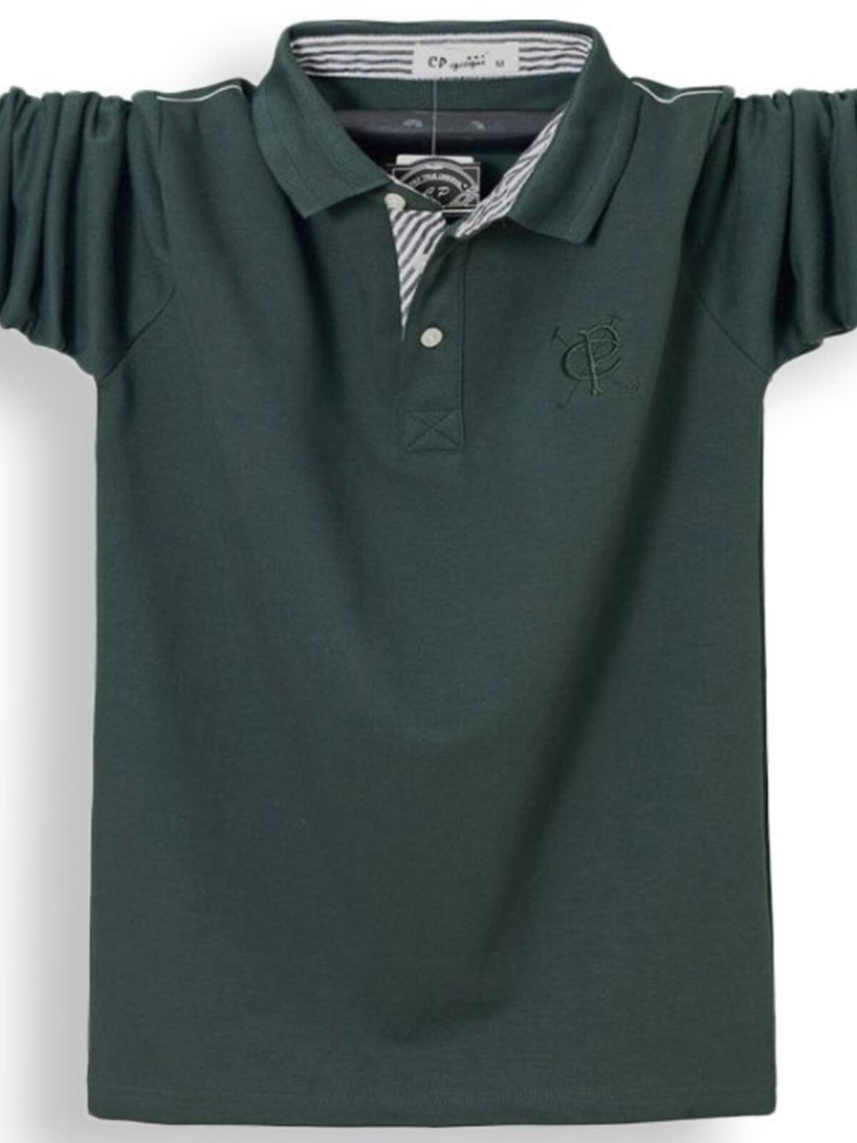 春秋季潮牌polo衫男纯棉加肥加大码翻领长袖T恤商务中年打底上衣