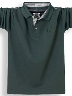 春秋季潮牌polo衫男纯棉加肥加大码翻领长袖T恤商务中年打底上衣