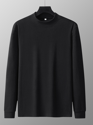 双面德绒半高领打底衫秋冬男装加绒大码胖子肥佬内搭保暖长袖t恤