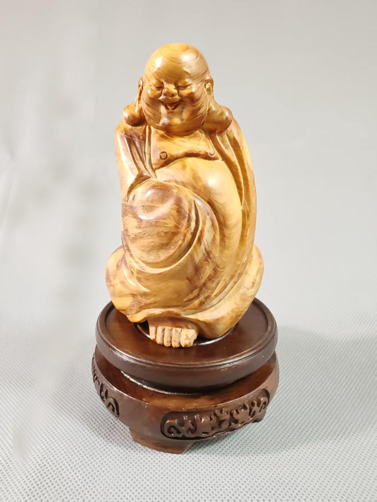摆件 太行崖柏 弥勒佛 红油玉化 沉水料 含底座 文玩 装饰礼品148