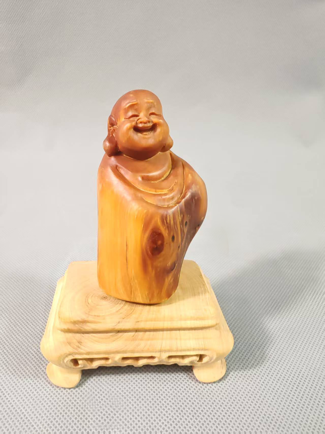 摆件 手把件 太行崖柏 弥勒佛 红油玉化 含底座 文玩 装饰礼品188