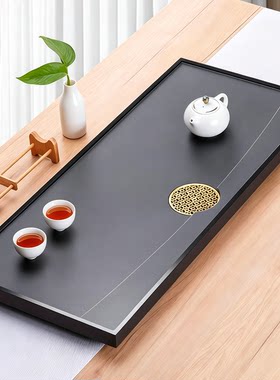 天然乌金石茶盘整块石头茶海大小号石材排水黑金石嵌入式定制茶盘