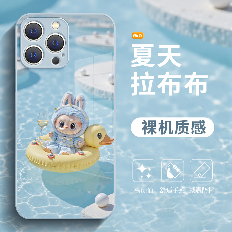 适用于苹果16promax手机壳夏日度假拉布布iphone15plus叮当猫14pro泡泡玛特labubu新款13玻璃12全包11防摔xs