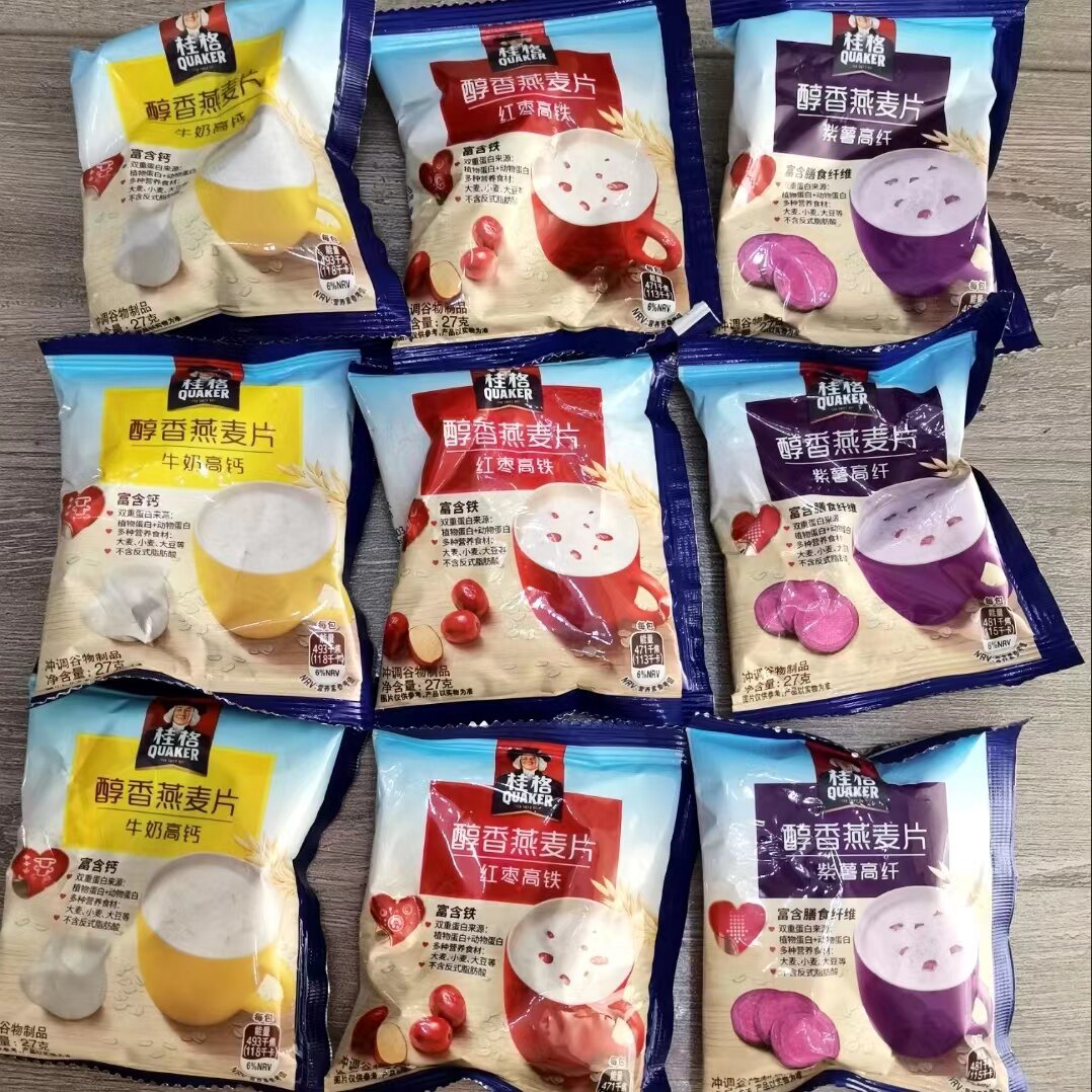 贵格醇香燕麦片540g独立包装即食免煮红枣特浓牛奶紫薯早餐速食品