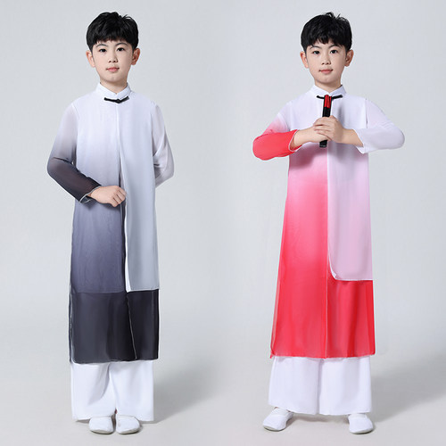男女儿童古典演出服飘逸中国风太极舞蹈服水墨舞剑少年强扇子舞服