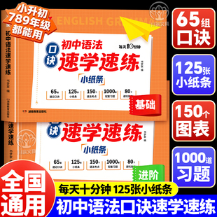 2026新版初中英语语法口诀速学速练小纸条每日10分钟核心知识点考点七八九年级英语音标单词短语句型汇总大全初中英语语法每日一练