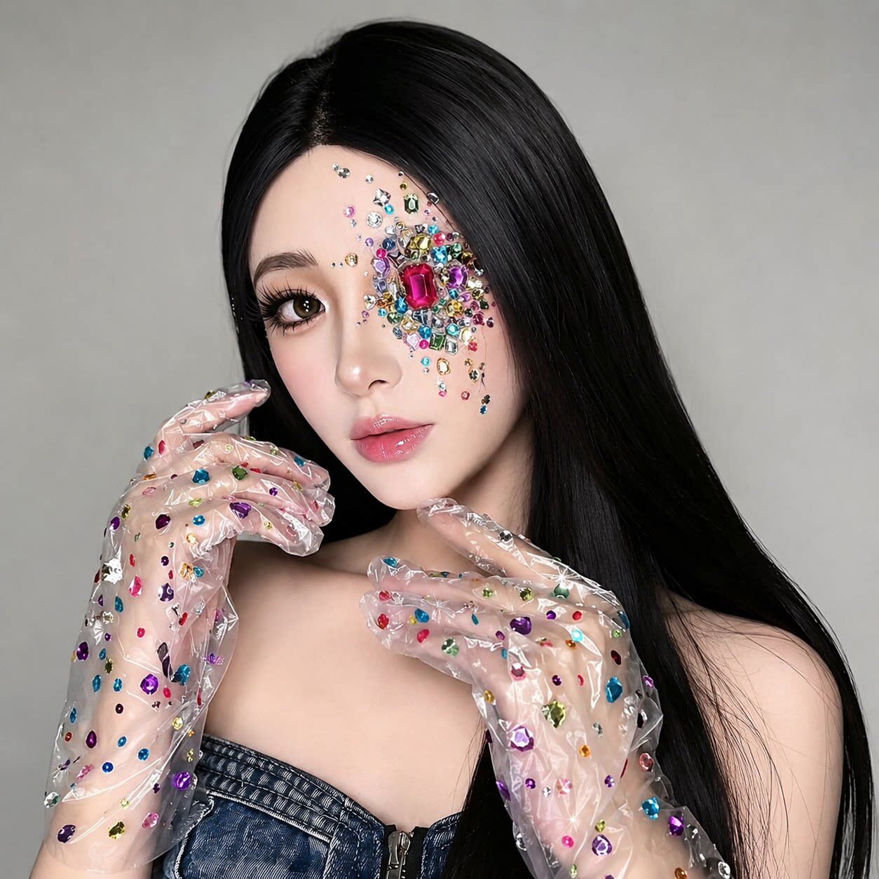 钻石面部装饰贴纸创意DIY水钻妆容贴画多巴胺氛围感拍照出片神器