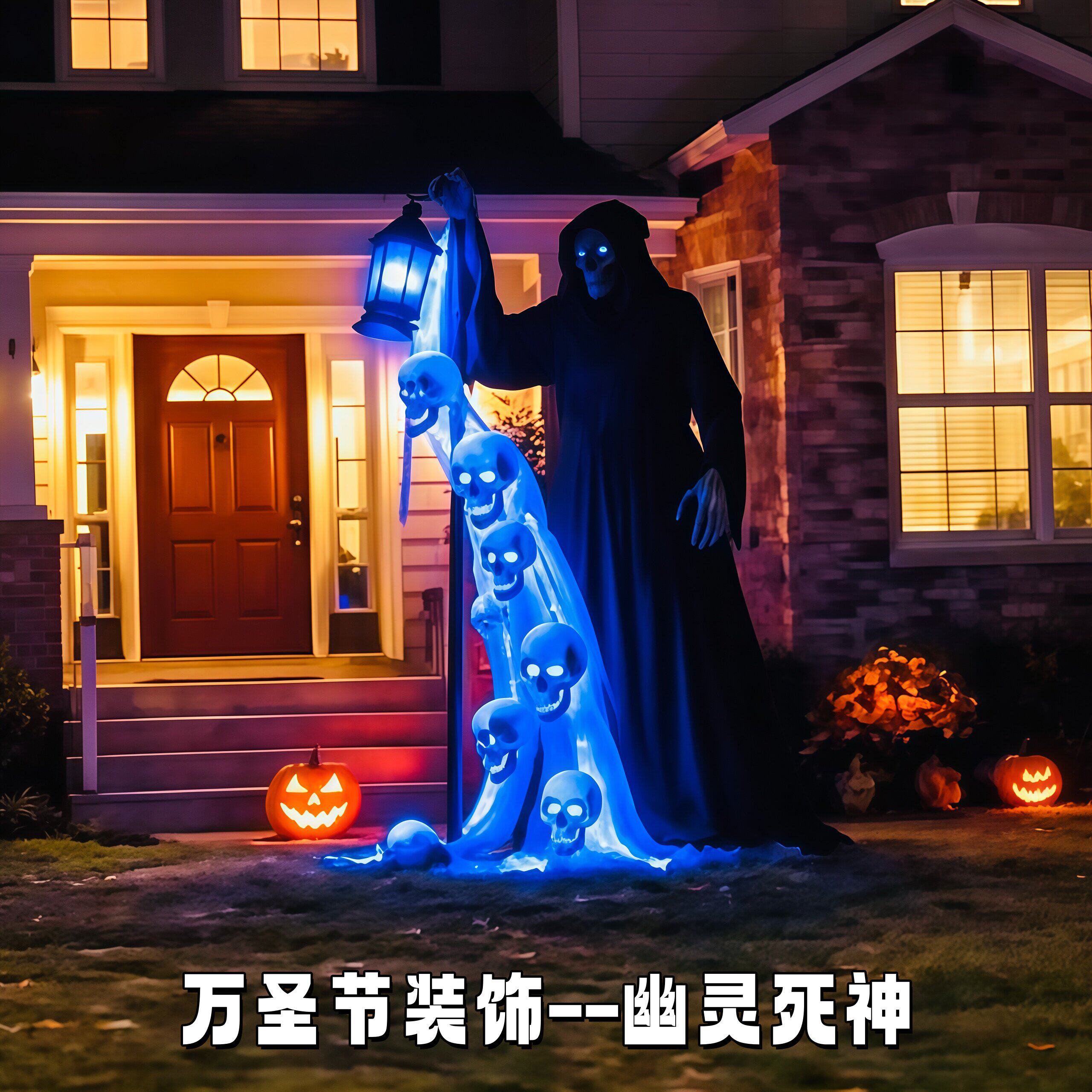【死神提灯】万圣节幽灵死神太阳能树脂发光庭院地插氛围装饰夜灯
