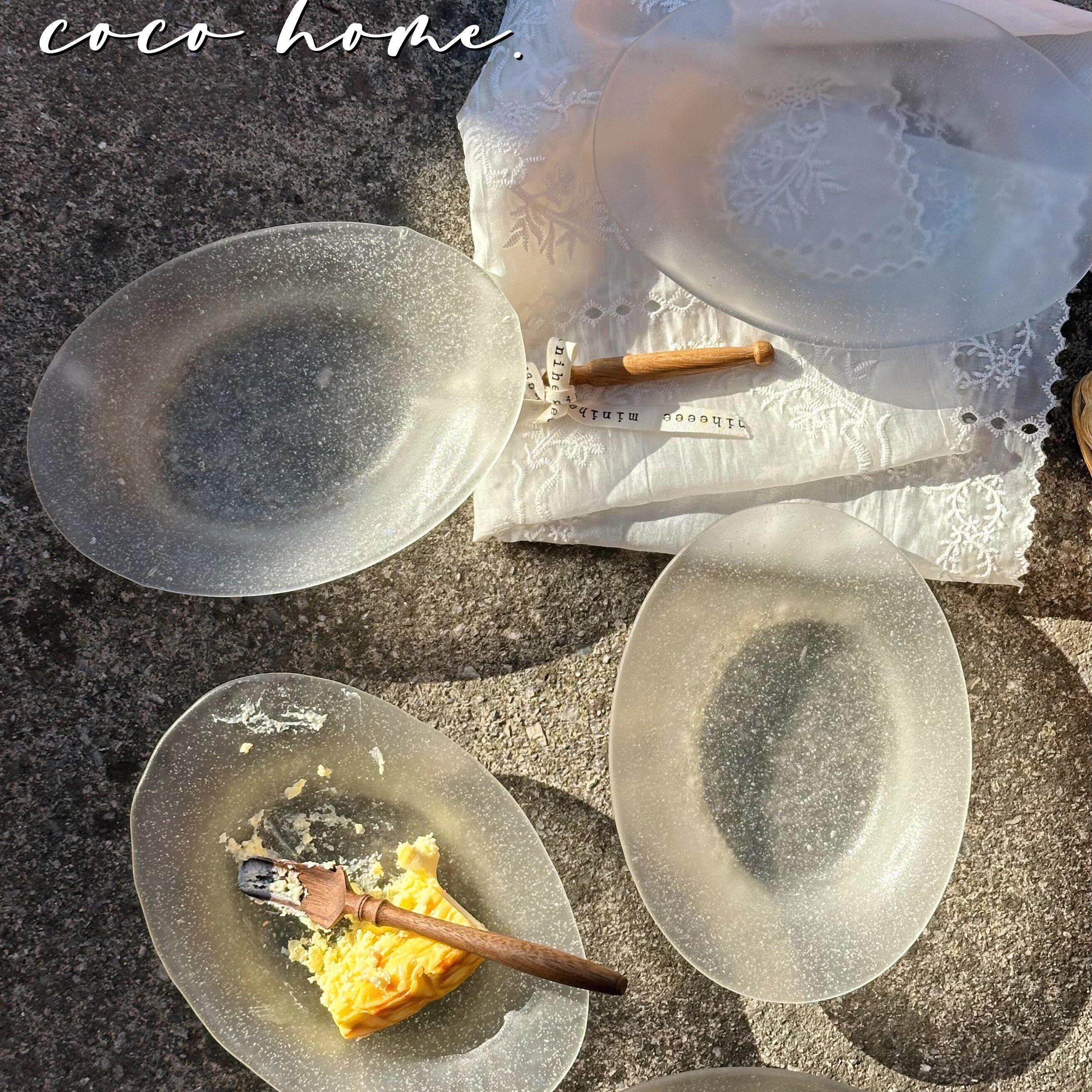 创意水果日式气泡玻璃盘不规则椭圆点心盘沙拉甜品盘高颜值收纳碟