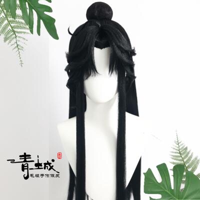 青城风师娘娘cos假发造型黑色天官赐福美人尖贴片师青玄