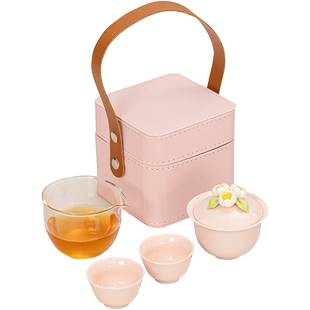 捏花盖碗旅行茶具套装户外便携收纳包女士功夫泡茶陶瓷快客杯个人