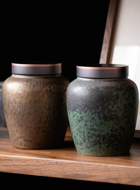 窑变釉复古茶叶罐密封罐日式陶瓷茶罐家用储存茶叶罐子存茶储茶罐