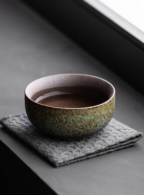 粗陶窑变品茗杯单杯主人杯日式复古绿功夫小茶碗单个陶瓷家用茶盏