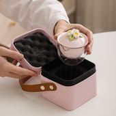 捏花盖碗旅行茶具套装 户外便携收纳包女士功夫泡茶陶瓷快客杯个人