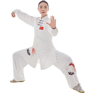 新款垂感夏季太极服表演武术练功演出气功男女飘逸高端白色