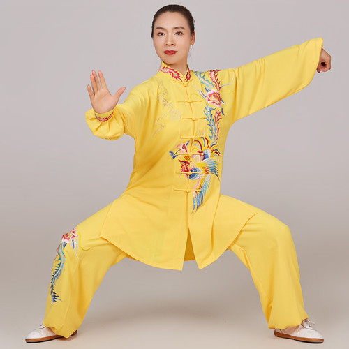 垂感秋季练功演出高端黄色太极服