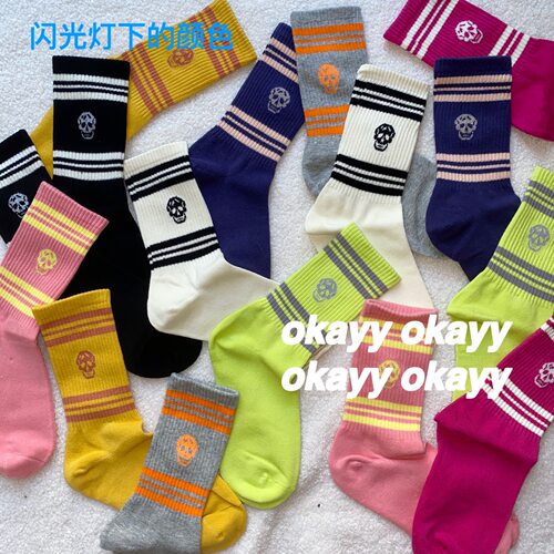 中筒拼色运动潮袜mcq同款