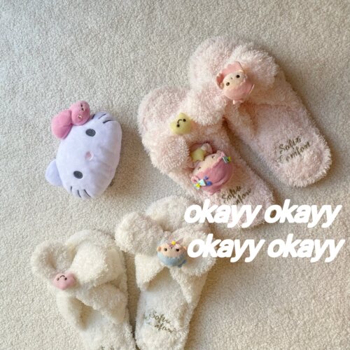 家居拖鞋软乎乎静音月子拖鞋双子星少女粉嫩蝴蝶结毛绒绒地板拖鞋