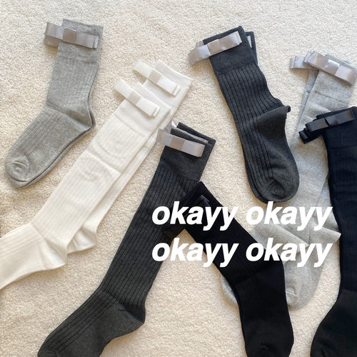 蝴蝶结中筒袜及膝袜竖条纹