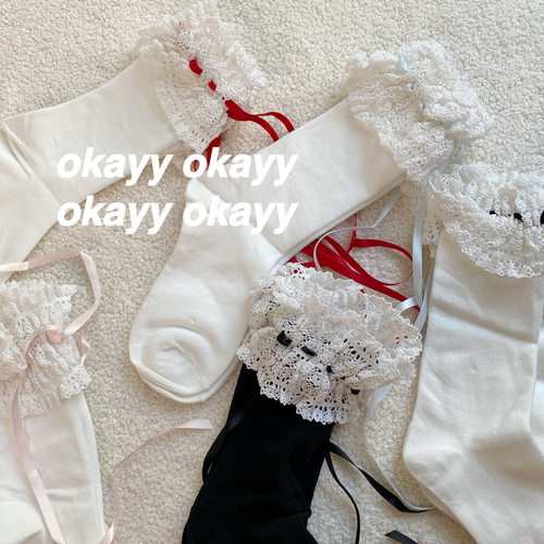 蕾丝lolita花边中筒袜绸缎绑带蝴蝶结少女jk软妹萝莉春秋配玛丽珍