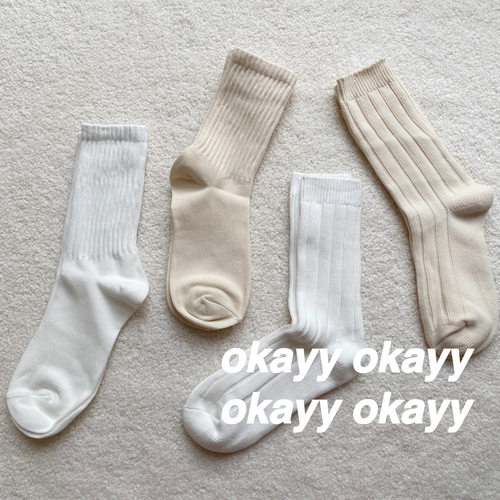白色米色经典中筒百搭女袜