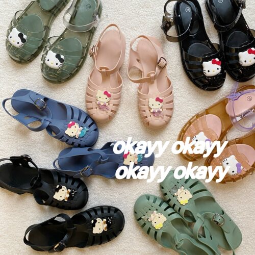 原创果冻鞋水晶美人鱼kitty猫凉鞋可爱可爱百搭玩水戏水鞋罗马鞋