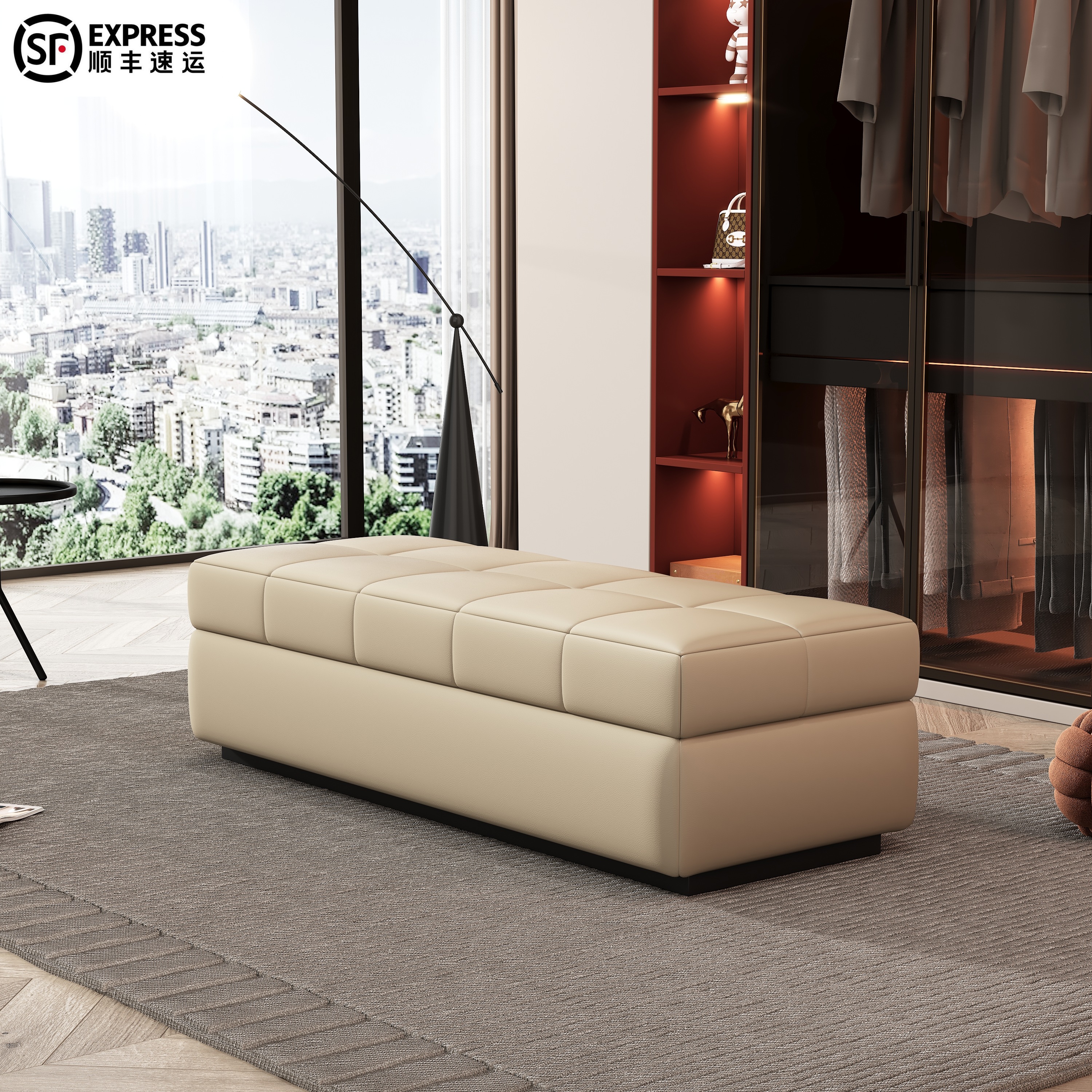 轻奢风娅诗慕莱硅胶皮储物床尾凳