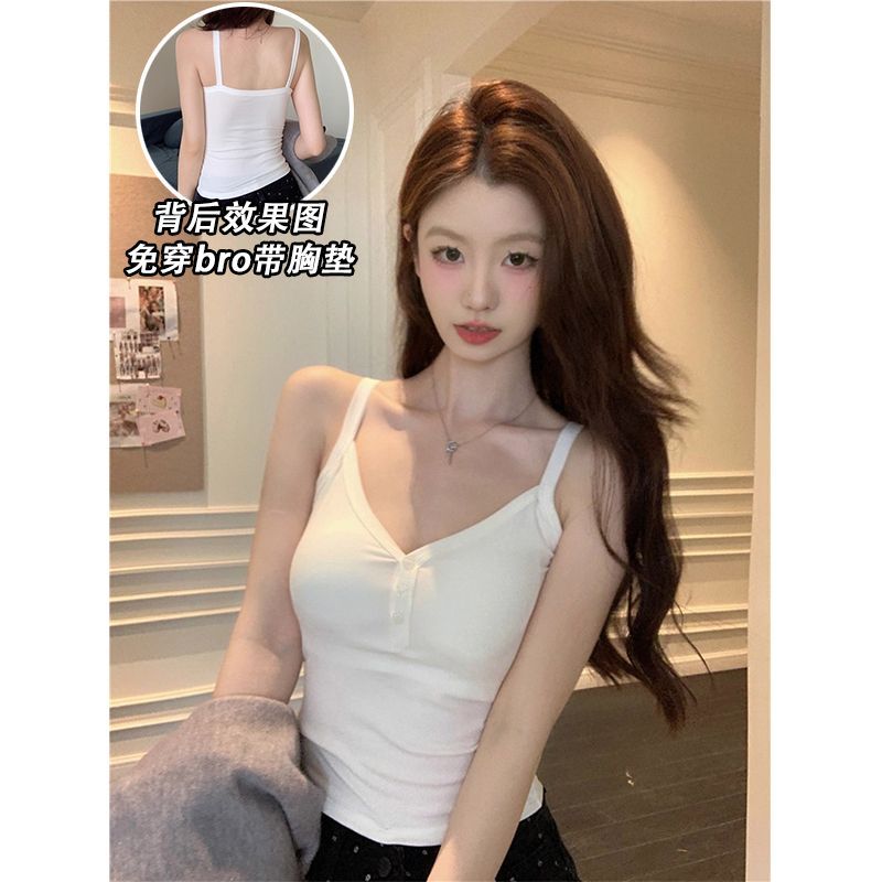 韩系V领吊带背心带胸垫女夏辣妹