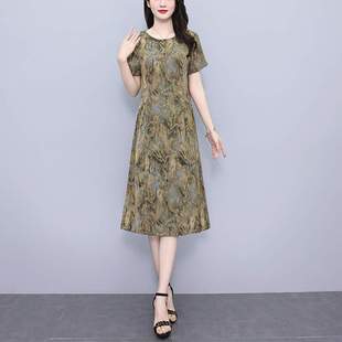 減齡碎花裙子中老年媽媽洋氣桑蠶絲 聲雨竹真絲連衣裙女夏2025新款