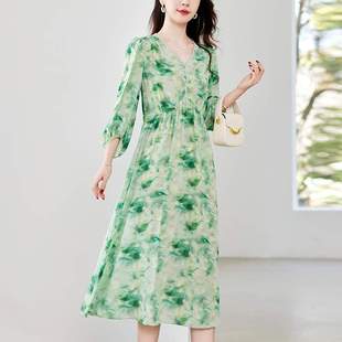 大碼 寬松高端桑蠶絲裙子女媽媽 2024新款 聲雨竹輕奢真絲連衣裙正品
