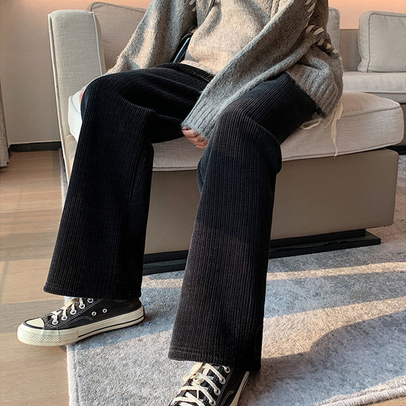 雪尼尔灯芯绒阔腿裤女小个子秋冬加厚加绒2021年新款垂感直筒裤子