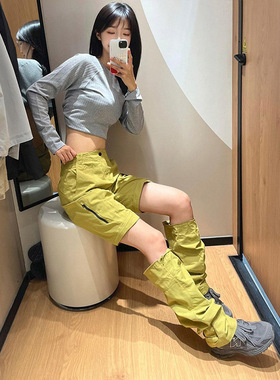 LDAB黄色工装冲锋裤女2025春夏新款山系户外运动登山可拆卸速干裤