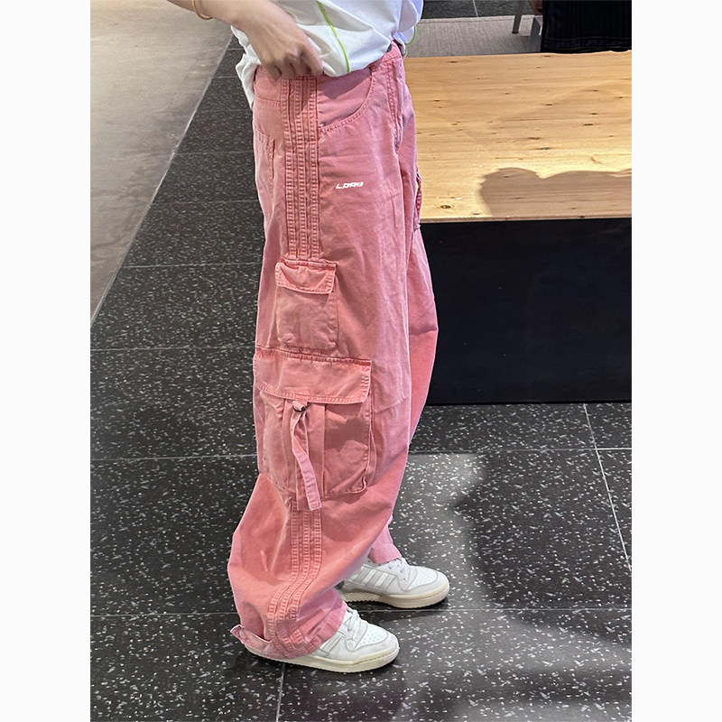 粉色工装牛仔裤女2026新款美式复古小个子多巴胺穿搭休闲直筒长裤