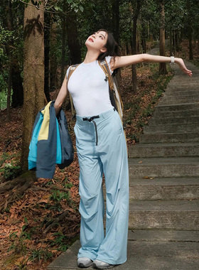 LDAB蓝色速干裤女2025春秋新款户外徒步防风速干直筒休闲工装长裤